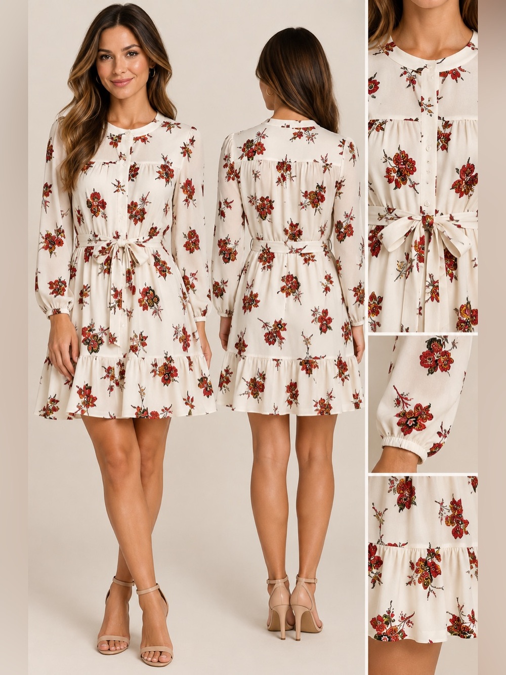 A.L.C. 100% Silk Floral Long Sleeve Ruffle Dress Size 6